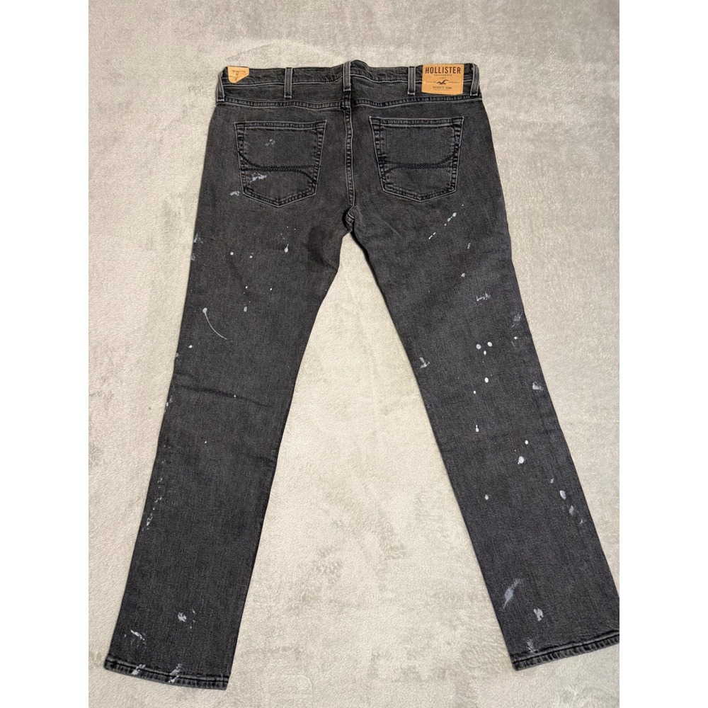 Hollister The Skinny Jeans Mens 36x32 Black Paint Splatter Authentic Denim - Picture 2 of 8